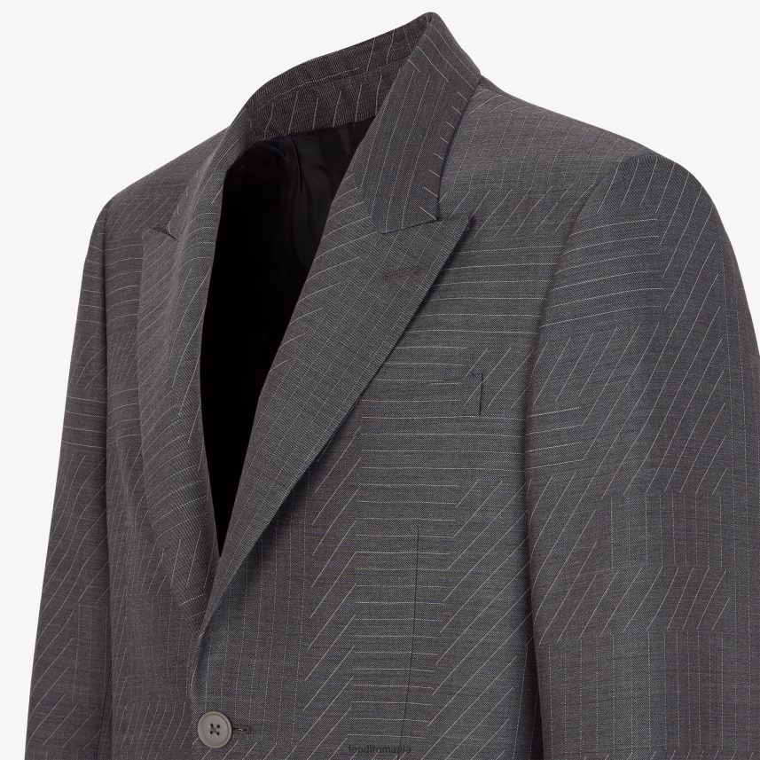 blazer de lână gri Fendi bărbați îmbrăcăminte 86084L1966