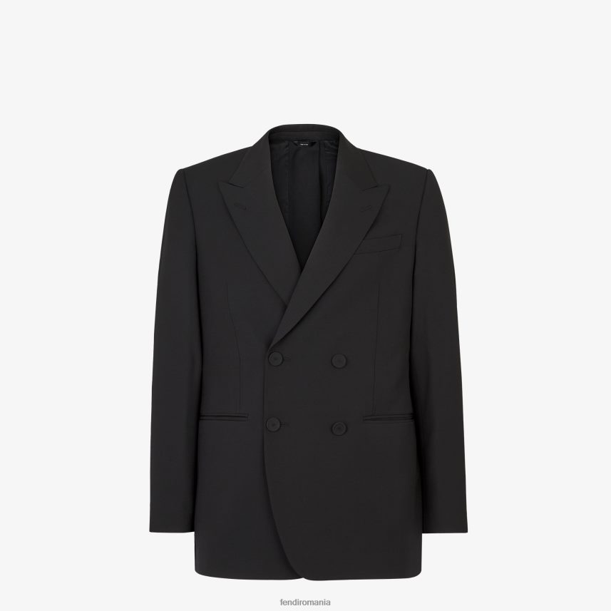 blazer de lână negru Fendi bărbați îmbrăcăminte 86084L2066