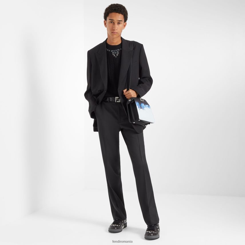 blazer de lână negru Fendi bărbați îmbrăcăminte 86084L2066