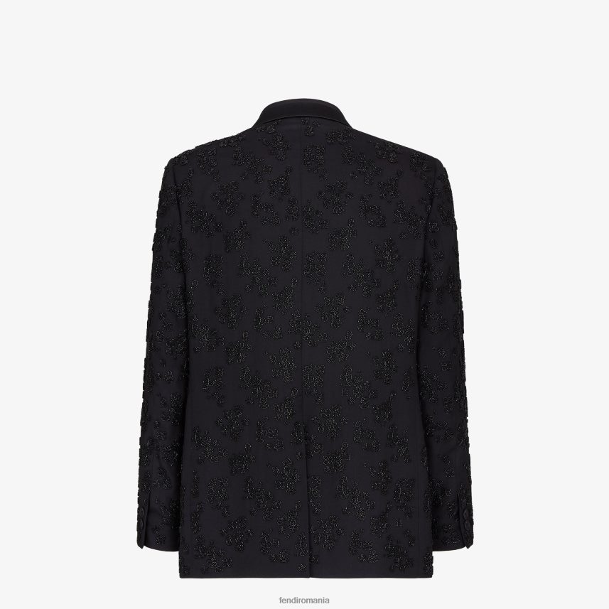 blazer din lână și mătase negru Fendi bărbați îmbrăcăminte 86084L2082