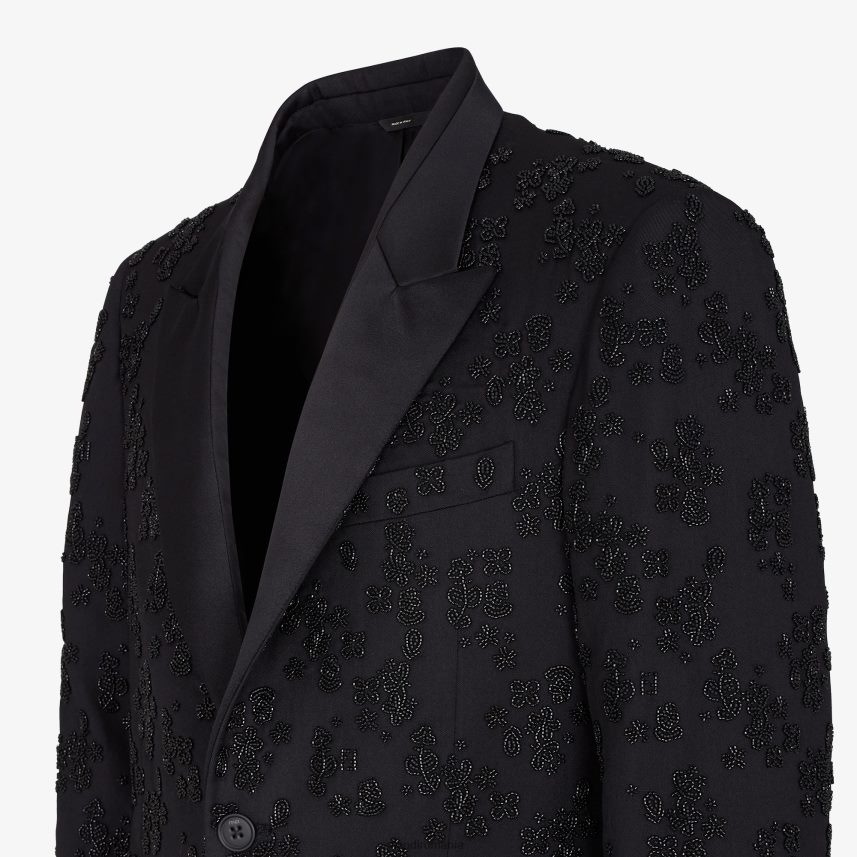 blazer din lână și mătase negru Fendi bărbați îmbrăcăminte 86084L2082