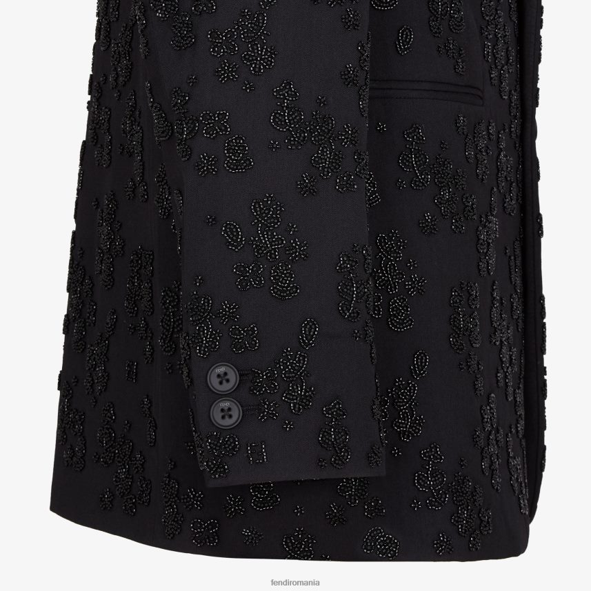 blazer din lână și mătase negru Fendi bărbați îmbrăcăminte 86084L2082