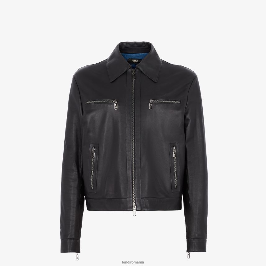 geacă biker din piele nappa negru Fendi bărbați îmbrăcăminte 86084L2097