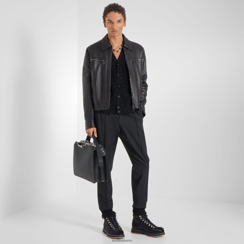 geacă biker din piele nappa negru Fendi bărbați îmbrăcăminte 86084L2097