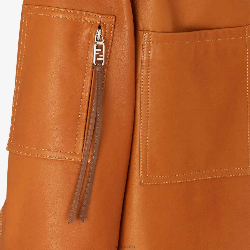 geaca de piele maro Fendi bărbați îmbrăcăminte 86084L2064