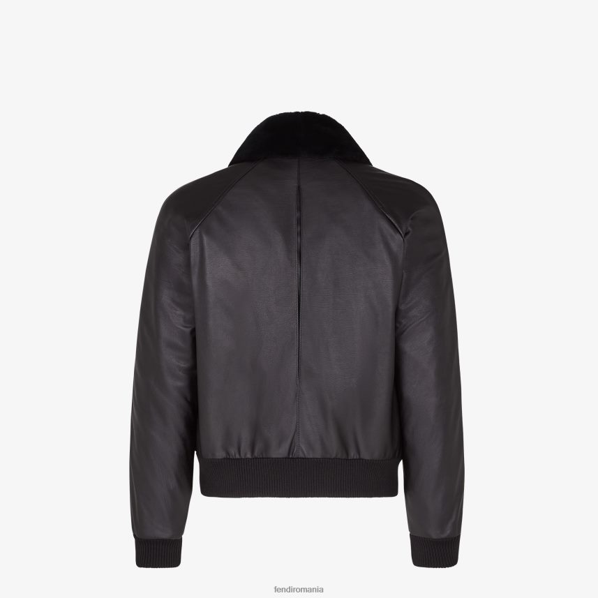 geaca de piele negru Fendi bărbați îmbrăcăminte 86084L2197