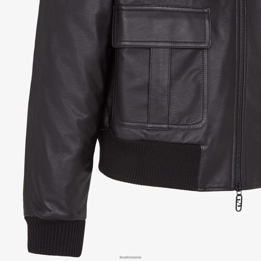 geaca de piele negru Fendi bărbați îmbrăcăminte 86084L2197