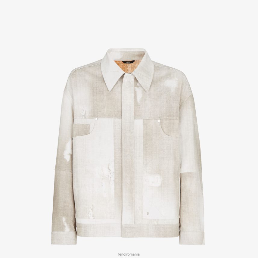 jachetă din denim imprimată bej Fendi bărbați îmbrăcăminte 86084L2001