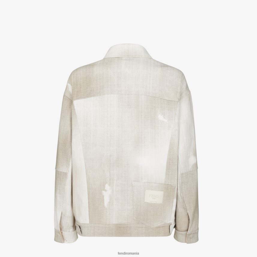 jachetă din denim imprimată bej Fendi bărbați îmbrăcăminte 86084L2001