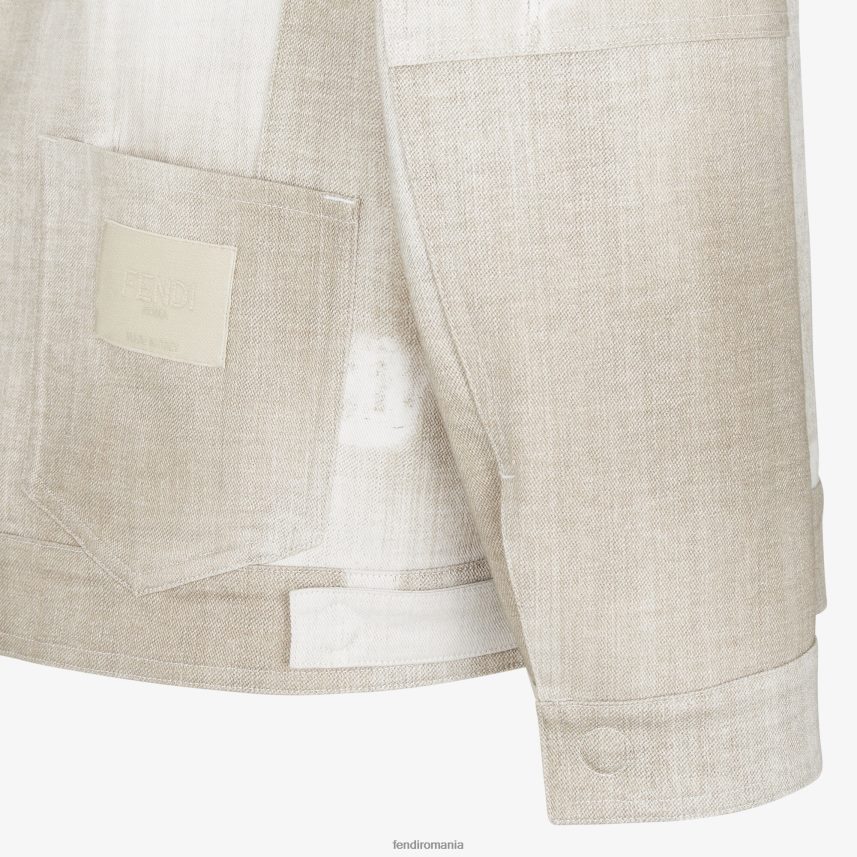 jachetă din denim imprimată bej Fendi bărbați îmbrăcăminte 86084L2001