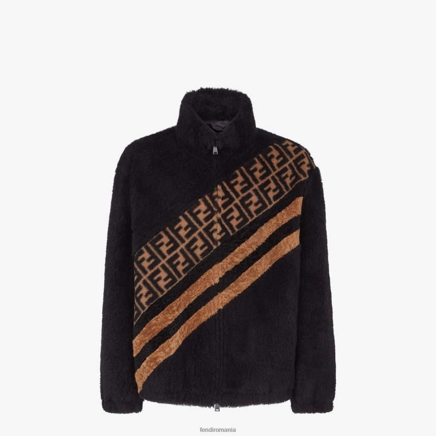 jacheta din piele de oaie negru Fendi bărbați îmbrăcăminte 86084L2214