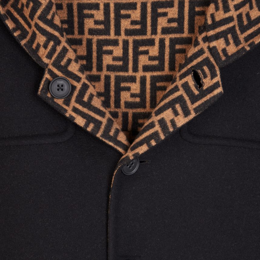 haină de lână negru Fendi bărbați îmbrăcăminte 86084L2056