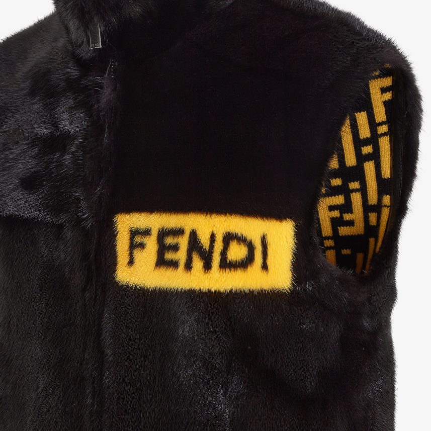 vestă de nurcă negru Fendi bărbați îmbrăcăminte 86084L2160