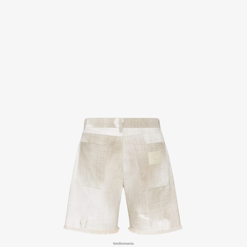 pantaloni bermude din denim bej Fendi bărbați îmbrăcăminte 86084L2002