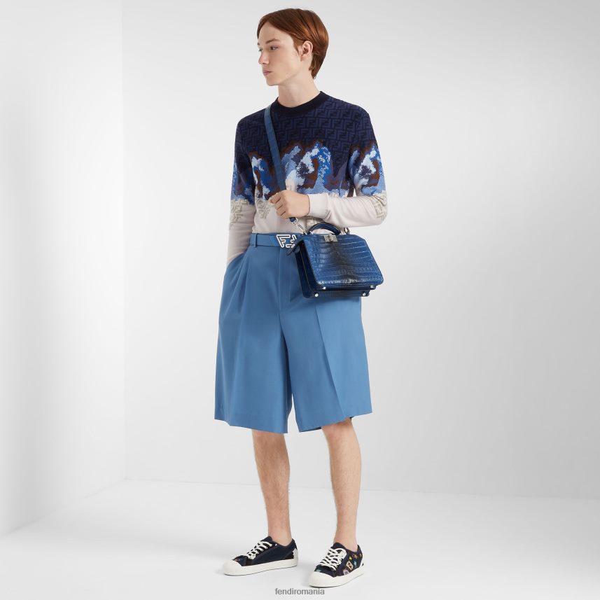 pantaloni de lână albastru Fendi bărbați îmbrăcăminte 86084L2065