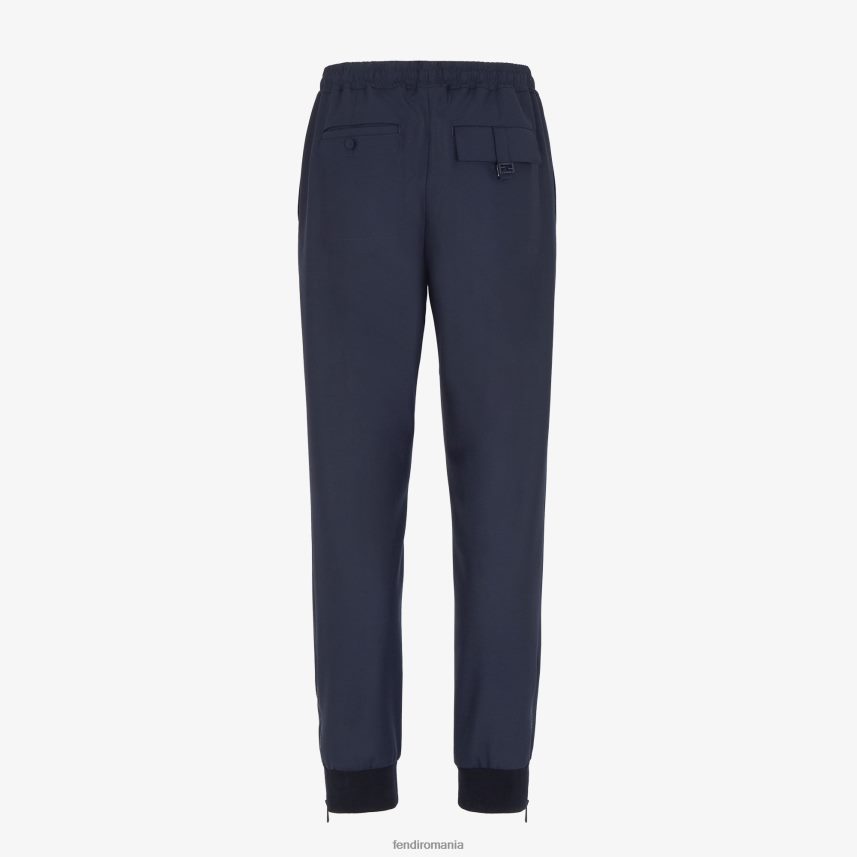pantaloni de lână albastru Fendi bărbați îmbrăcăminte 86084L2094