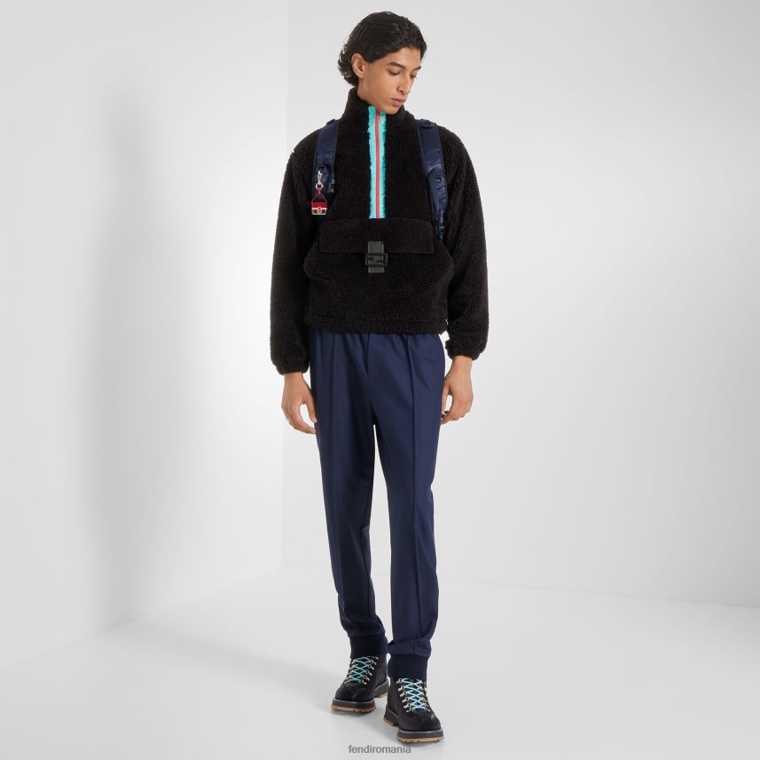 pantaloni de lână albastru Fendi bărbați îmbrăcăminte 86084L2094