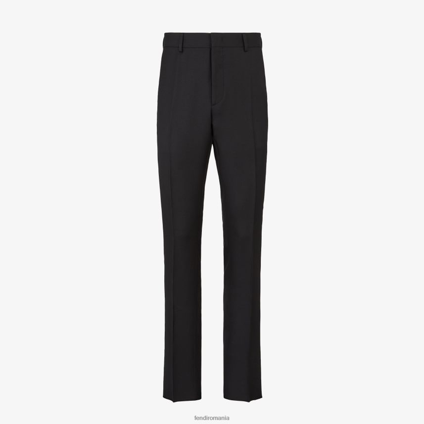 pantaloni de lână de mătase negru Fendi bărbați îmbrăcăminte 86084L2068