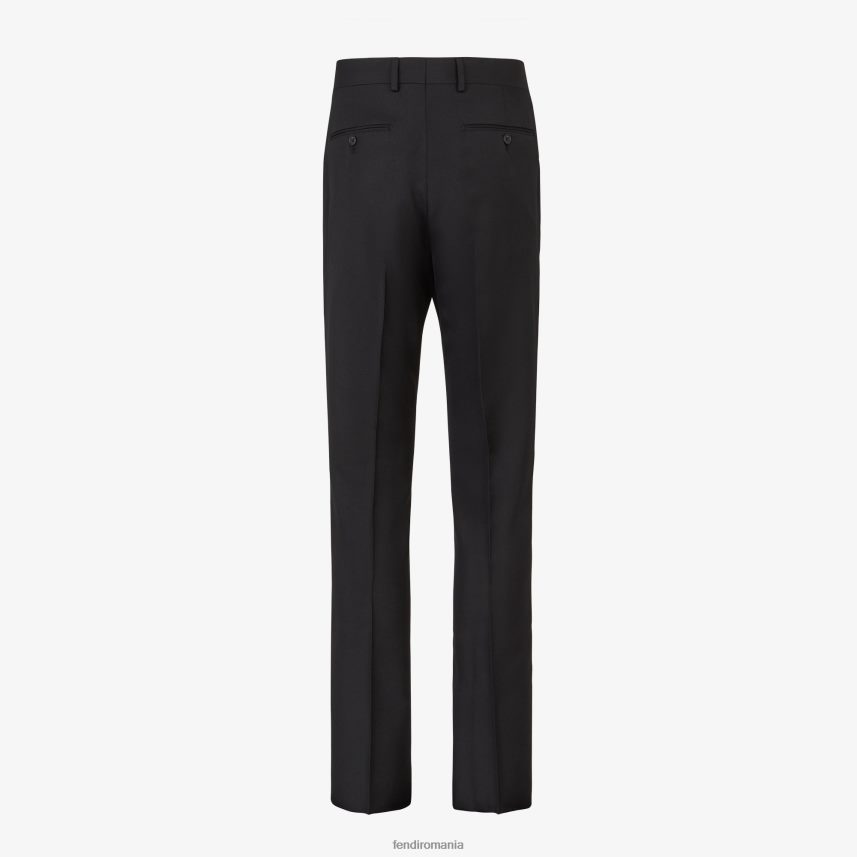 pantaloni de lână de mătase negru Fendi bărbați îmbrăcăminte 86084L2068