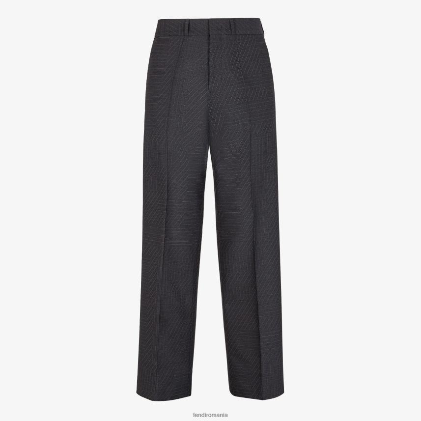 pantaloni de lână gri Fendi bărbați îmbrăcăminte 86084L2187