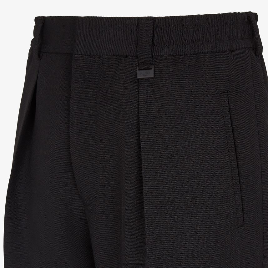 pantaloni de lână negru Fendi bărbați îmbrăcăminte 86084L2115