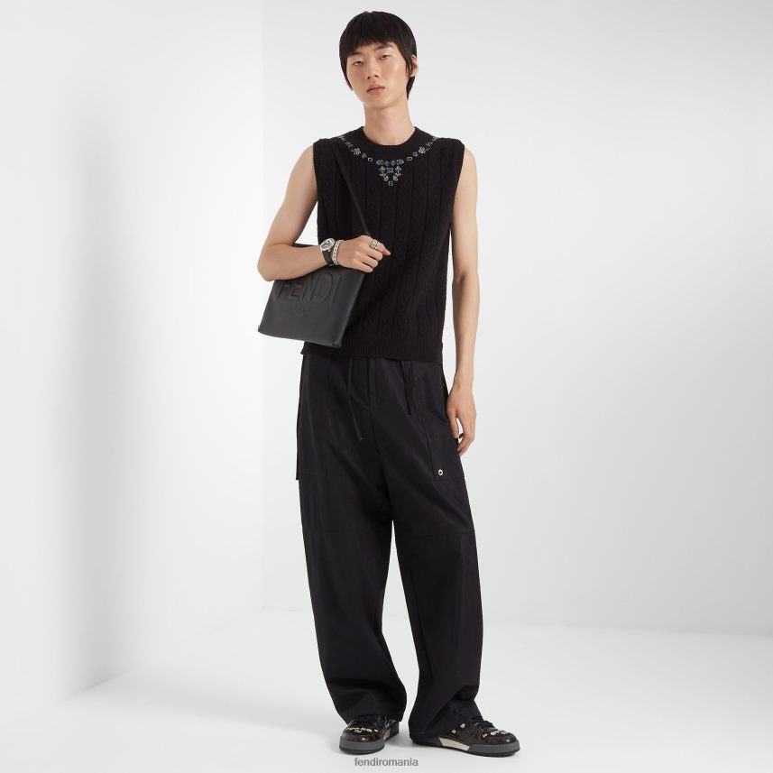 pantaloni din bumbac negru Fendi bărbați îmbrăcăminte 86084L2050