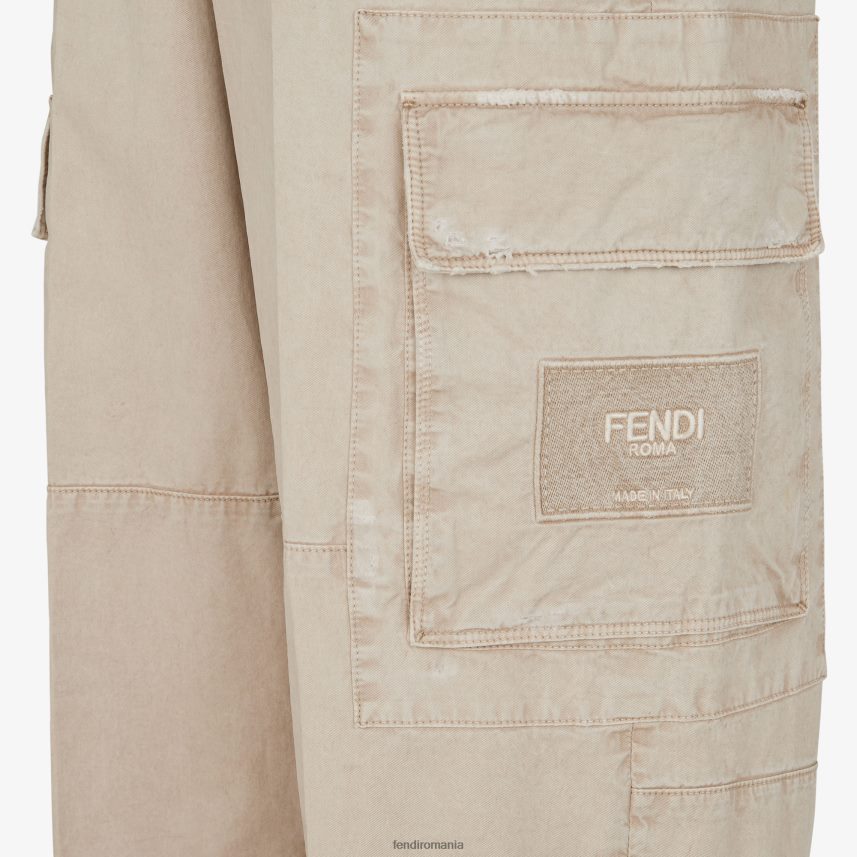 pantaloni din gabardină bej Fendi bărbați îmbrăcăminte 86084L1931