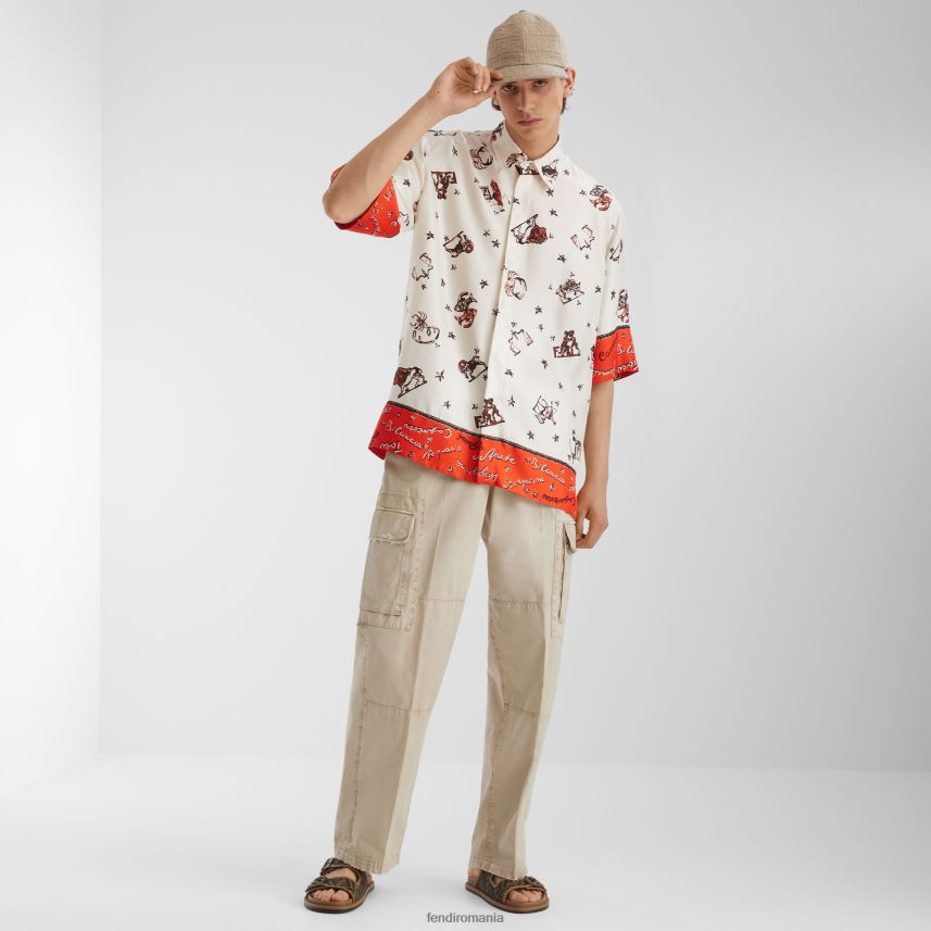 pantaloni din gabardină bej Fendi bărbați îmbrăcăminte 86084L1931