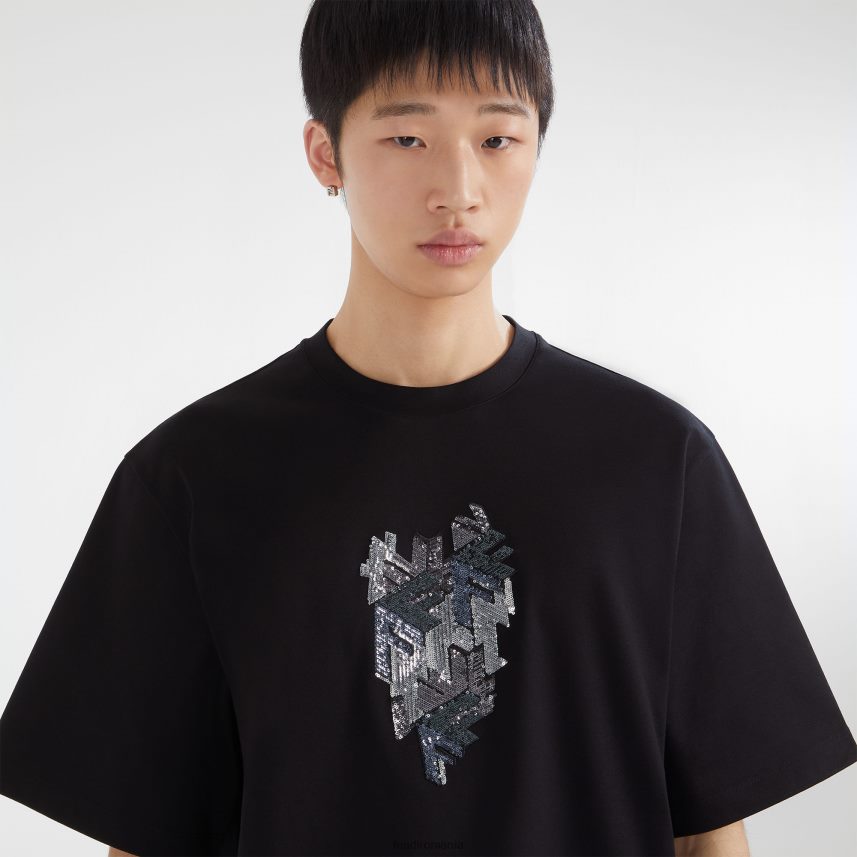 tricou din tricou negru Fendi bărbați îmbrăcăminte 86084L1970