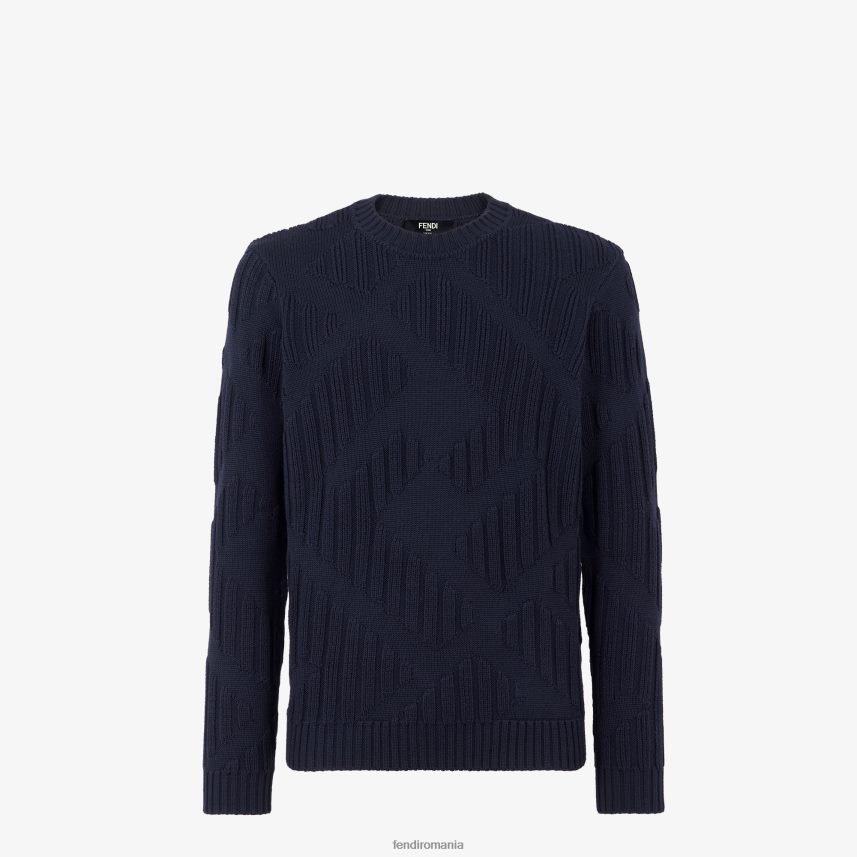 pulover de lână albastru Fendi bărbați îmbrăcăminte 86084L1976