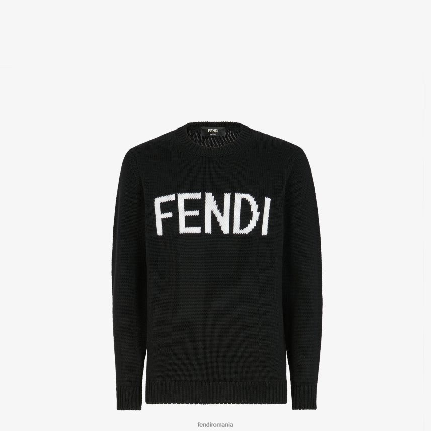 pulover de lână negru Fendi bărbați îmbrăcăminte 86084L2152