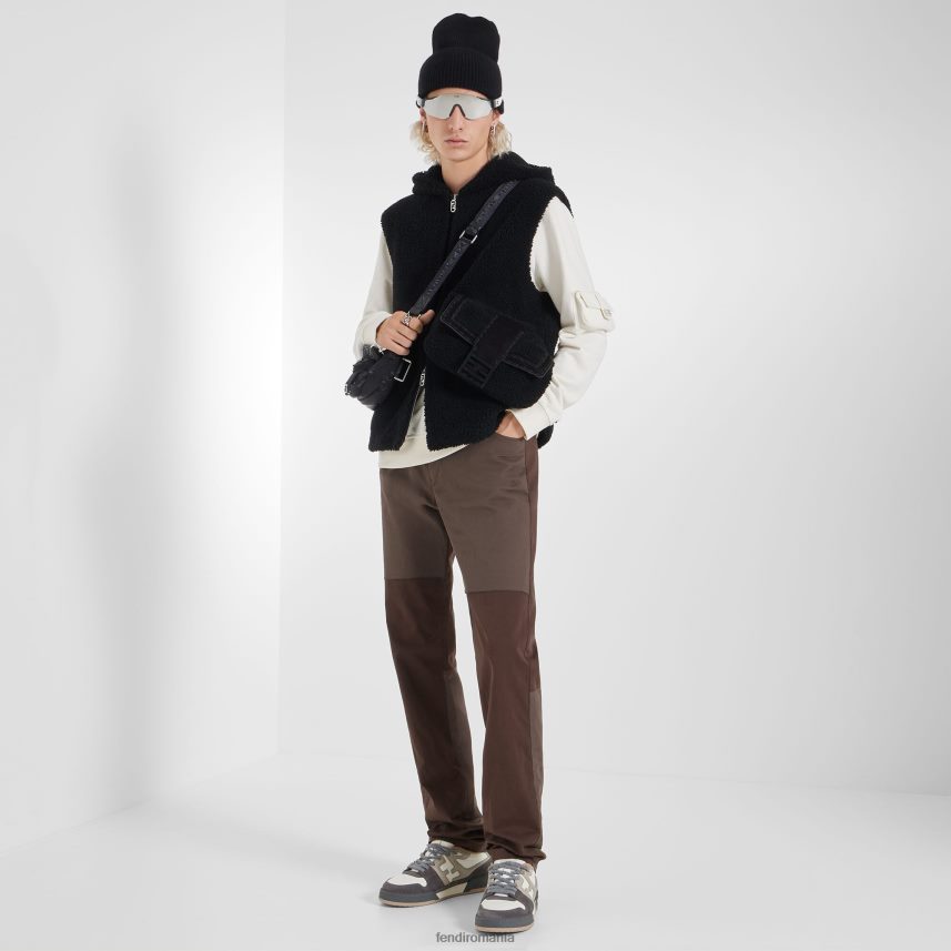 pantaloni joase din piele intoarsa gri Fendi bărbați încălţăminte 86084L2276