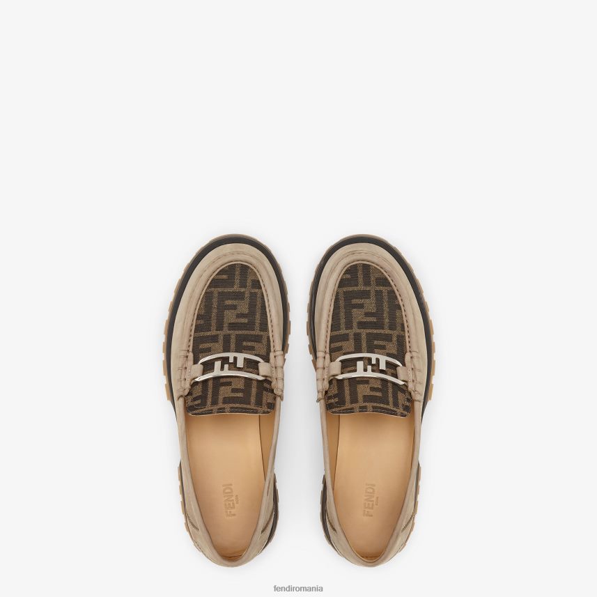 mocasini din piele nubuc bej Fendi bărbați încălţăminte 86084L2282