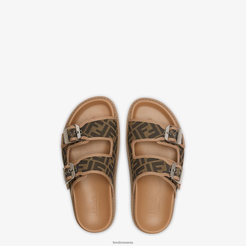 sandale din piele si stofa maro Fendi bărbați încălţăminte 86084L2226