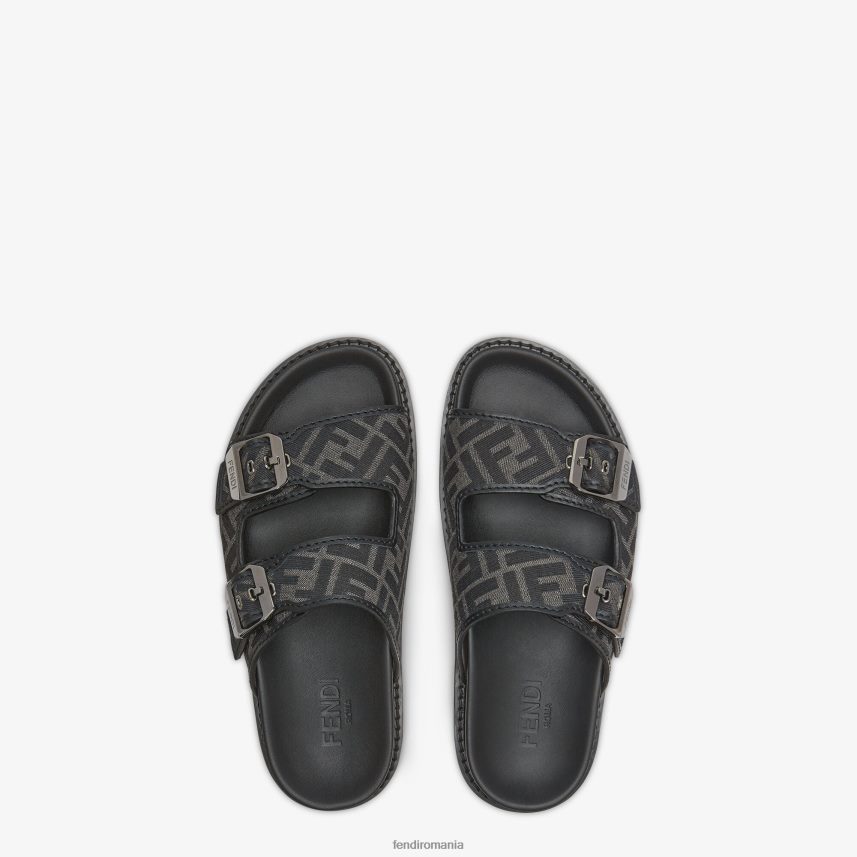 sandale din piele si stofa negru Fendi bărbați încălţăminte 86084L2225