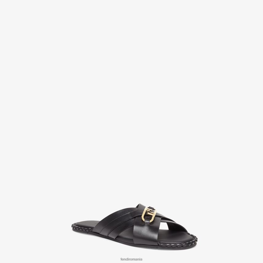 tobogane din piele negru Fendi bărbați încălţăminte 86084L2278